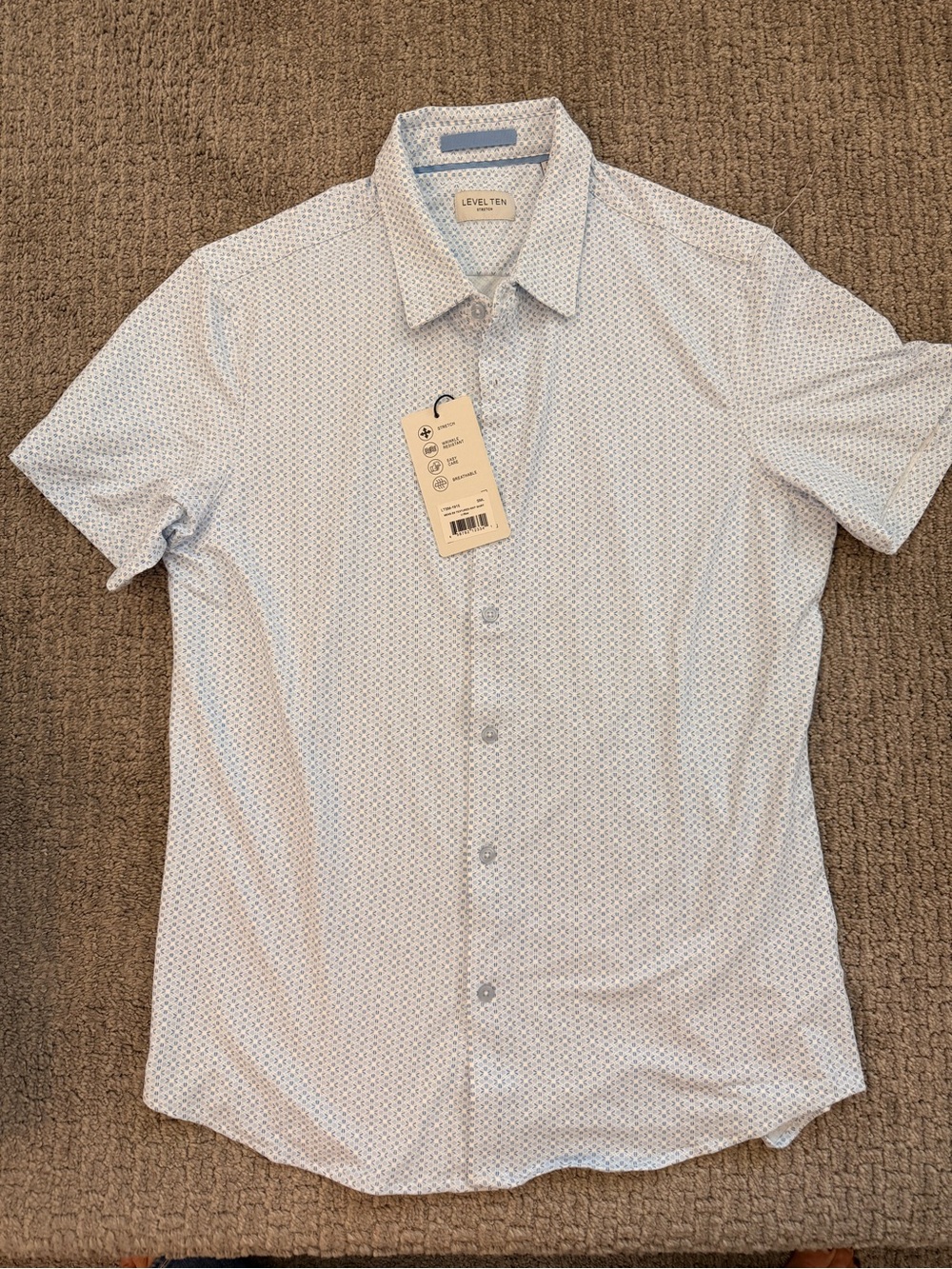 Level Ten Men's Light Blue Short-Sleeve Printed Button-Down Shirt